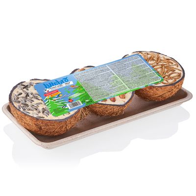Coquilles de noix de coco Lillebro avec nourriture pour oiseaux