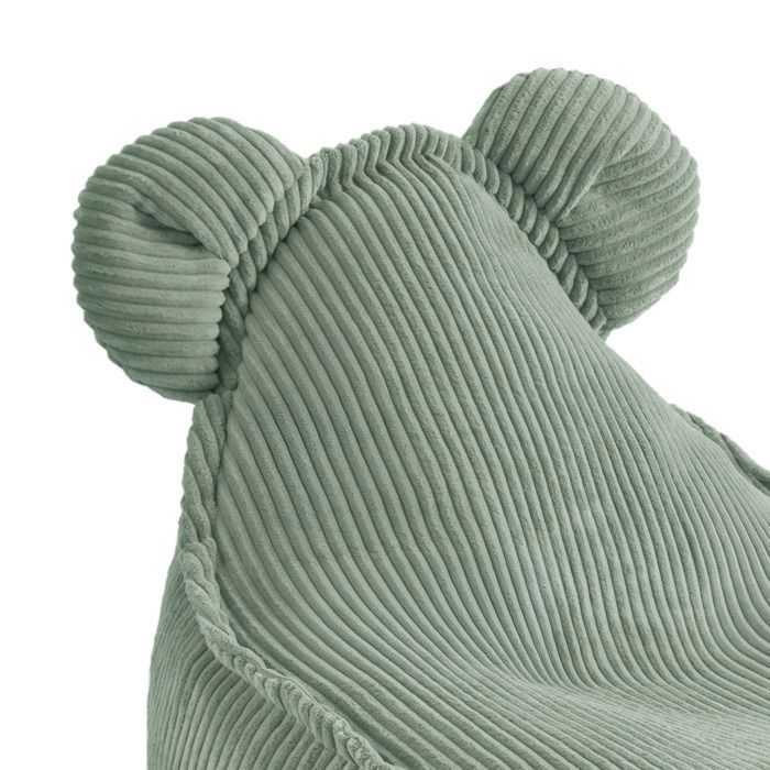 MISIOO Poltrona a sacco Huggy Bear con orecchie da orso per cameretta di neonati e bambini, in velluto a coste, verde, 68x45 cm