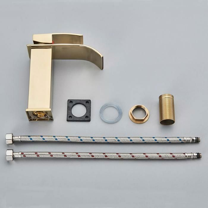 Rubinetto da bagno a cascata dorato, miscelatore per lavabo in ottone con acqua calda e fredda disponibile, risparmio idrico