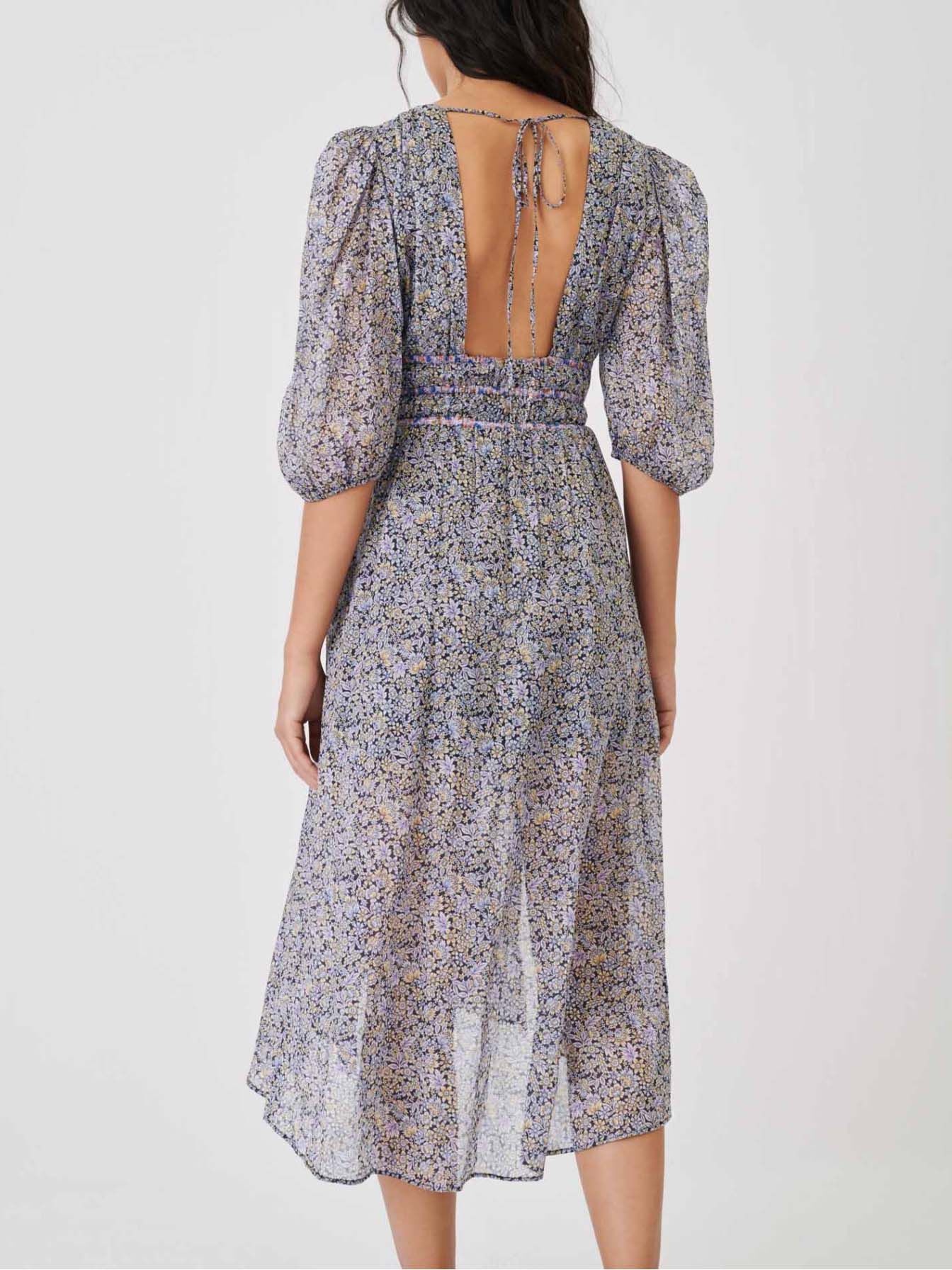 Rochie din șifon de bumbac cu imprimeu - Albastră