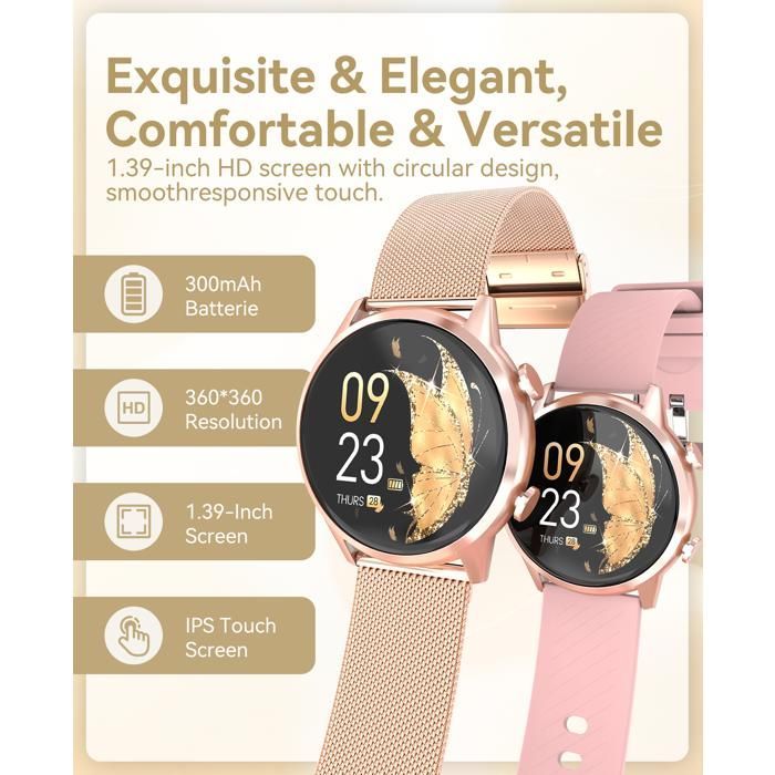 Sportieve smartwatch voor dames, heren en kinderen - IP68 waterdicht - 3,5 cm scherm, Bluetooth - Compatibel met Android, iOS, iPhone en Samsung - Roségoud