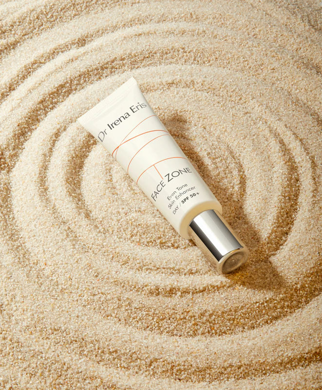 Creme facial antirrugas com cor Dr. Irena Eris Face Zone, uniformiza o tom da pele, FPS 50+.