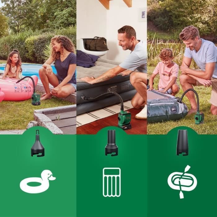 BOSCH Easyinflate 18V-500 cordless inflator supplied with 3 air nozzles, 50cm hose, fabric bag (battery and charger not included) 0603947200