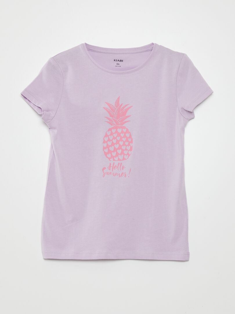 Bedrukt T-shirt met korte mouwen - PAARS