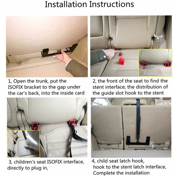 Kit de ancoragem universal para fixação de cinto de segurança infantil em cadeirinhas de carro com conector Isofix, preto