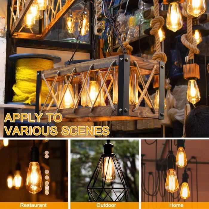 Paquete de 6 bombillas LED Edison E27 vintage - Blanco cálido - Base ST64 - BLEOSAN