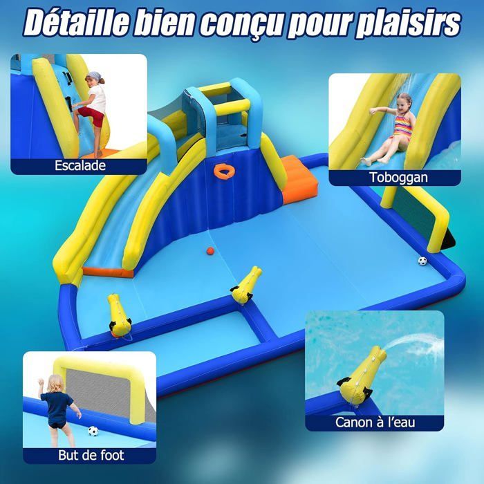 GIANTEX Château Gonflable Foot avec Toboggan et Pistolet à Eau,Aire de Jeux Aquatique avec Divertissements Multiples