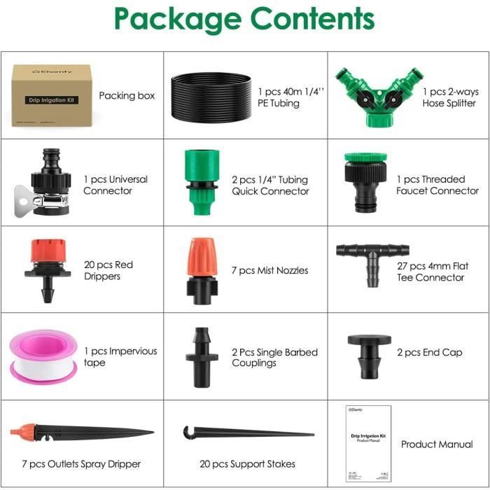 Kit di irrigazione a goccia automatico da 40 m, kit di microirrigazione per giardino, prato e piante
