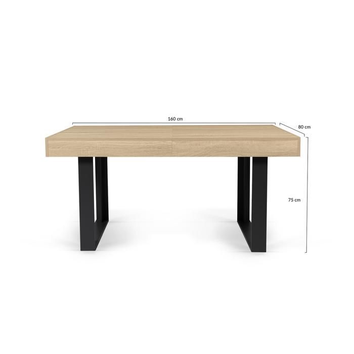 Mesa de comedor rectangular extensible IDMARKET Phoenix para 4-8 personas, madera y negro, 160-200 cm
