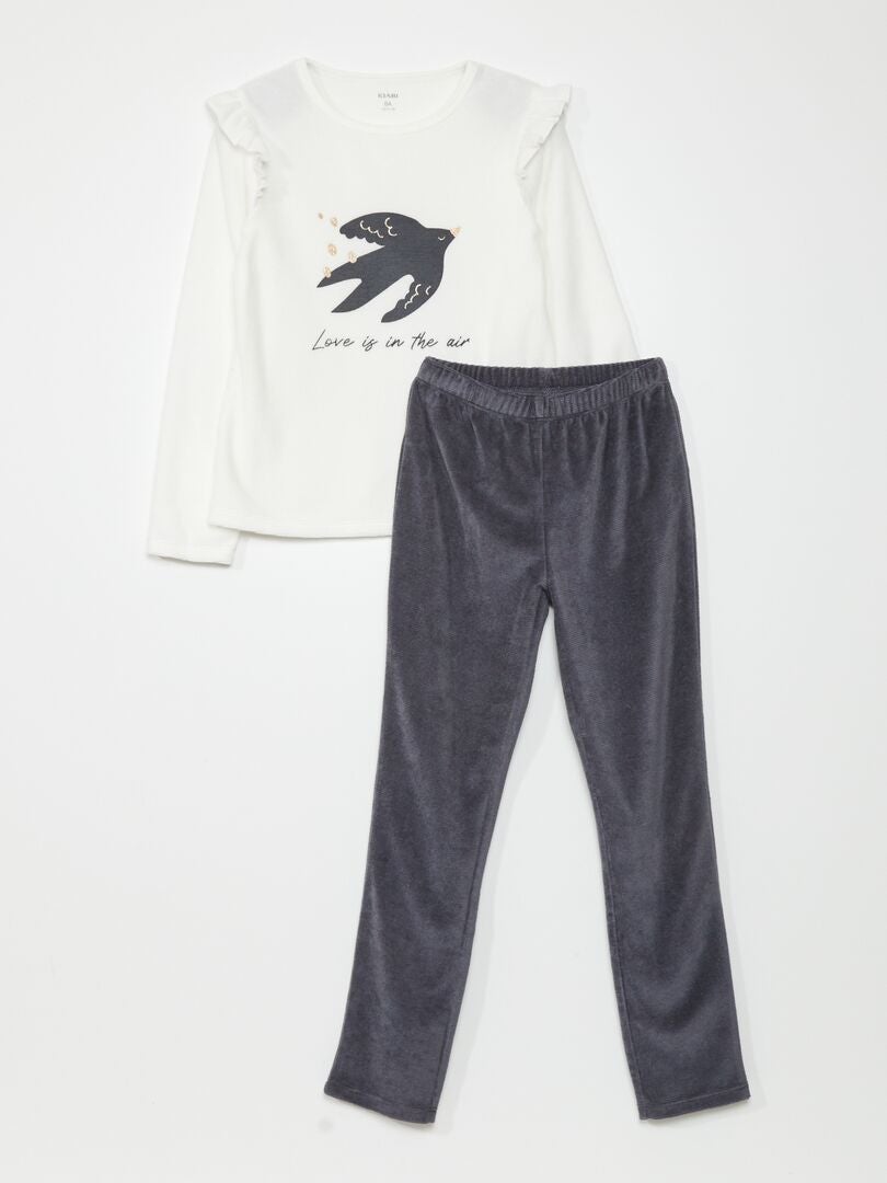 Lange fluwelen pyjama - 2-delig - WIT