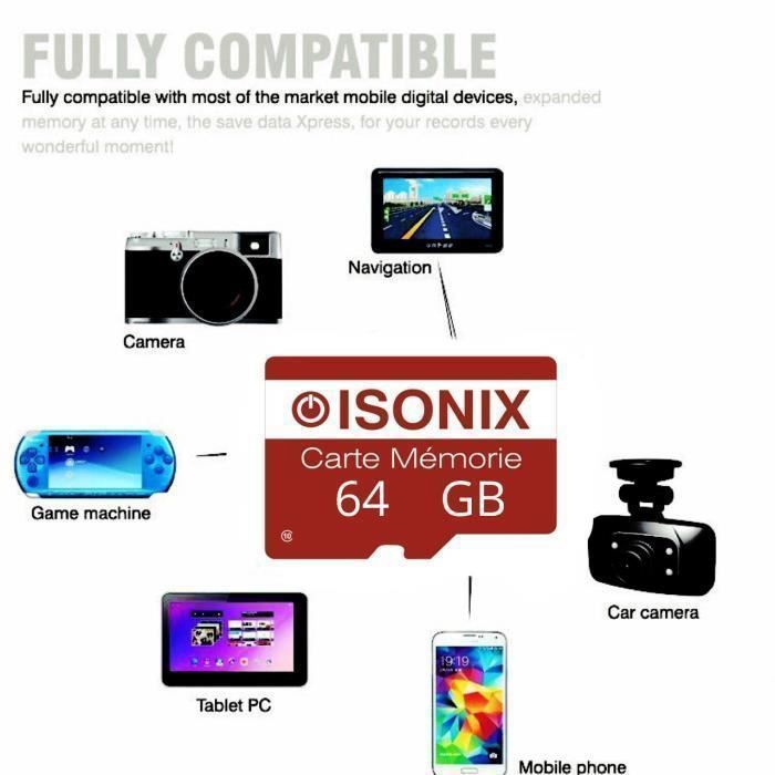 ZISONIX Carte Mémoire 64 Go Micro-sd 64 go SDXC + Lecture Carte 4K