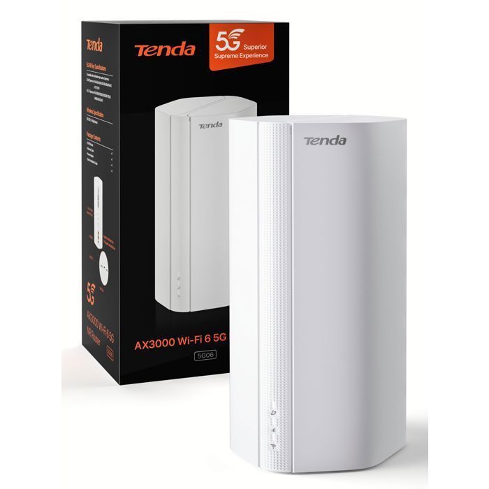 Tenda 5G06 5G NR Dual SIM Router, Wi-Fi 6 AX3000 5G/4G LTE Box, 2.5G Port, Plug and Play, Up to 160 Devices