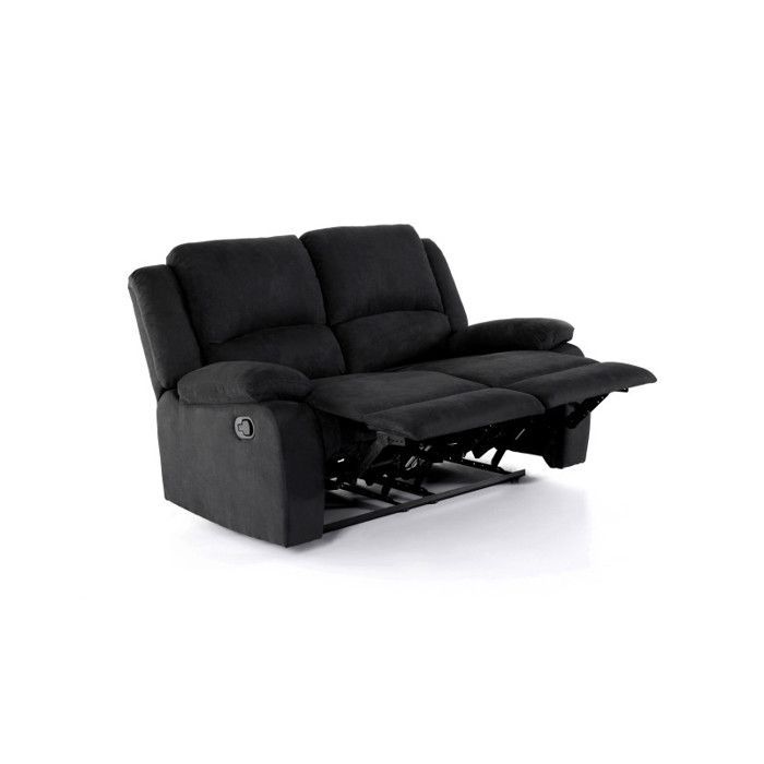 Sofá reclinável LEO de 2 lugares em microfibra - Preto - L143 x P93 x A96cm - LOUNGITUDE