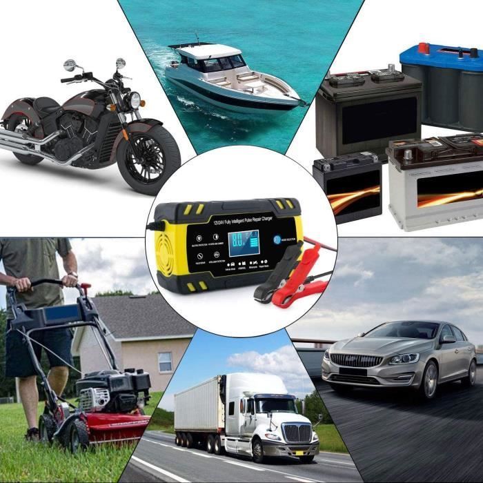 Chargeur de Batterie Intelligent 12V/24V 8A, 3 Étapes de Chargeur Batterie Mainteneur et Automatique Réparation Fonction pour Voitur