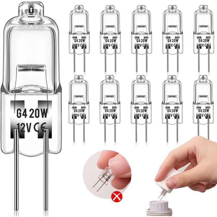 Bombillas halógenas G4 (10 unidades) 12V 20W 2800K Luz blanca cálida Regulable Para reemplazar lámparas de araña