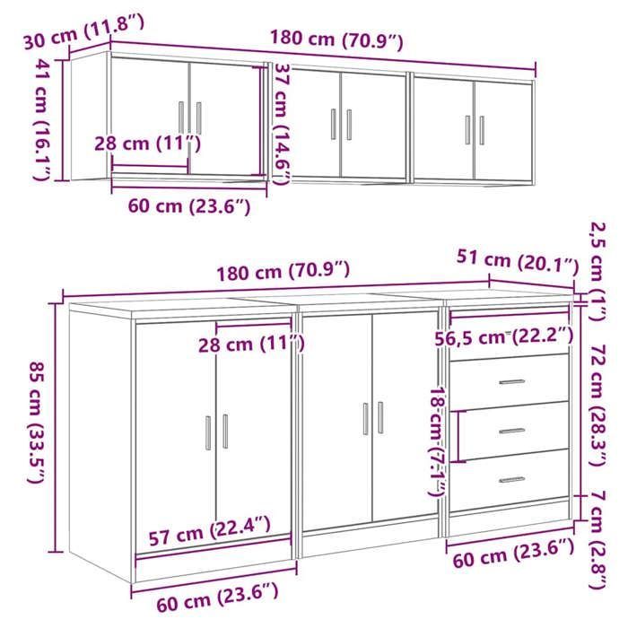 vidaXL 6-delige zwarte garagekastenset van bewerkt hout, opbergkast voor de garage, opbergkast, werkbank 3328342