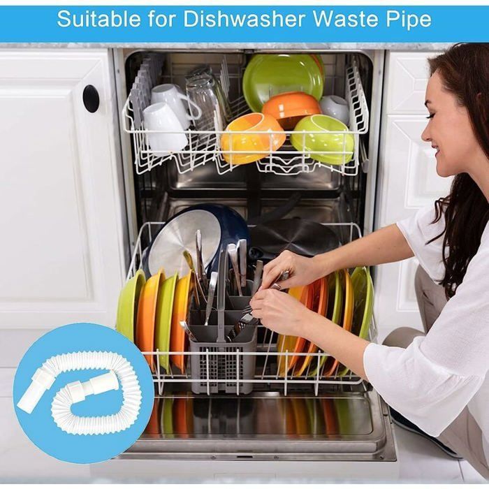 Water drain pipe, sink siphon plus 4 hose clamps. Suitable for sinks, dishwashers, and washbasins.