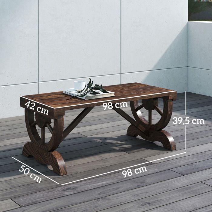 Banc de jardin en bois - Outsunny - assise à lattes, roue décorative - pour patio terrasse balcon arrière-cour - marron