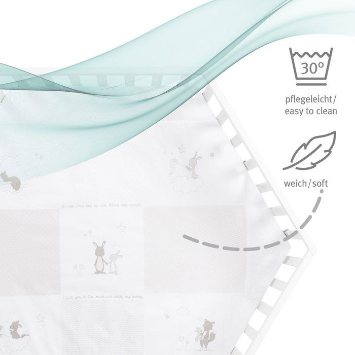 Parc hexagonal - ROBA - FOX & BUNNY - De la naissance jusqu'à 15 kg - Réglable - Roulettes - Blanc laqué