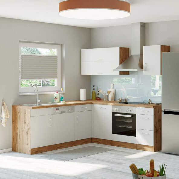 PORTO sarokkonyha, 210 x 210 cm, fehér/wotan