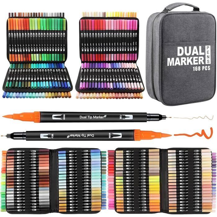 Feutres Coloriage - OTBACT - 168 Couleurs - Double Pointe Flexible - Aquarelle - Mixte