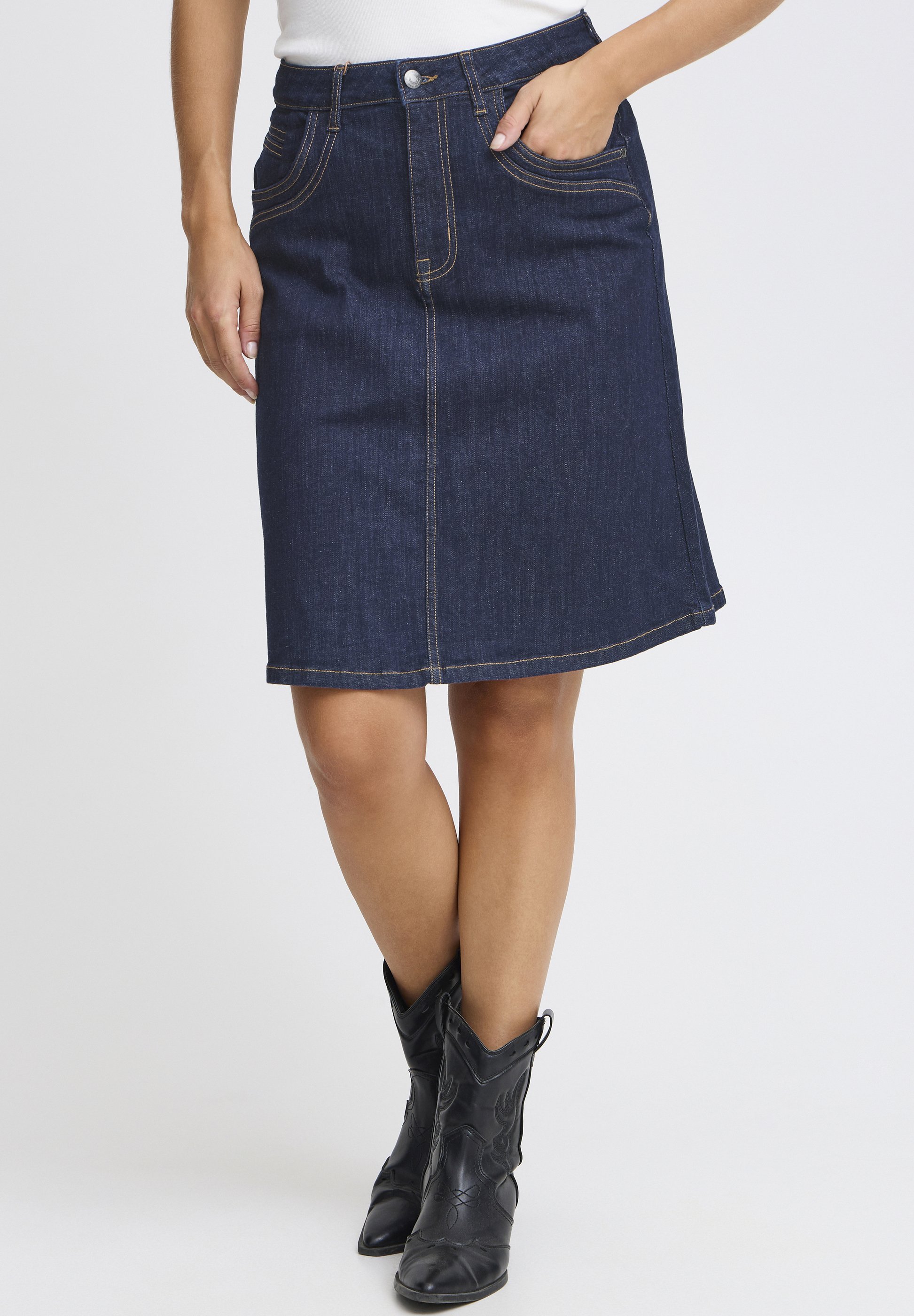 PULZ KATJA - Jupe trapèze - unwashed denim