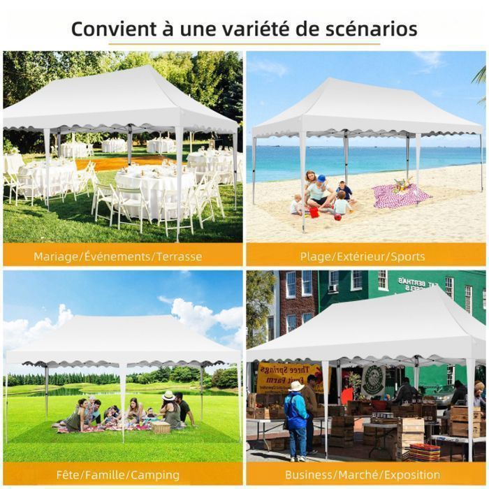 Gazebo/Padiglione da giardino pieghevole 3x6, impermeabile, con 6 lati, ideale per feste, giardini, festival, mercati e matrimoni - Bianco