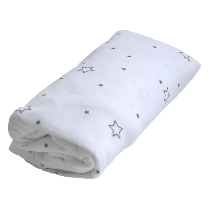 Drap housse imperméable - DOMIVA - 60 x 120 cm - Blanc imprimé étoiles gris