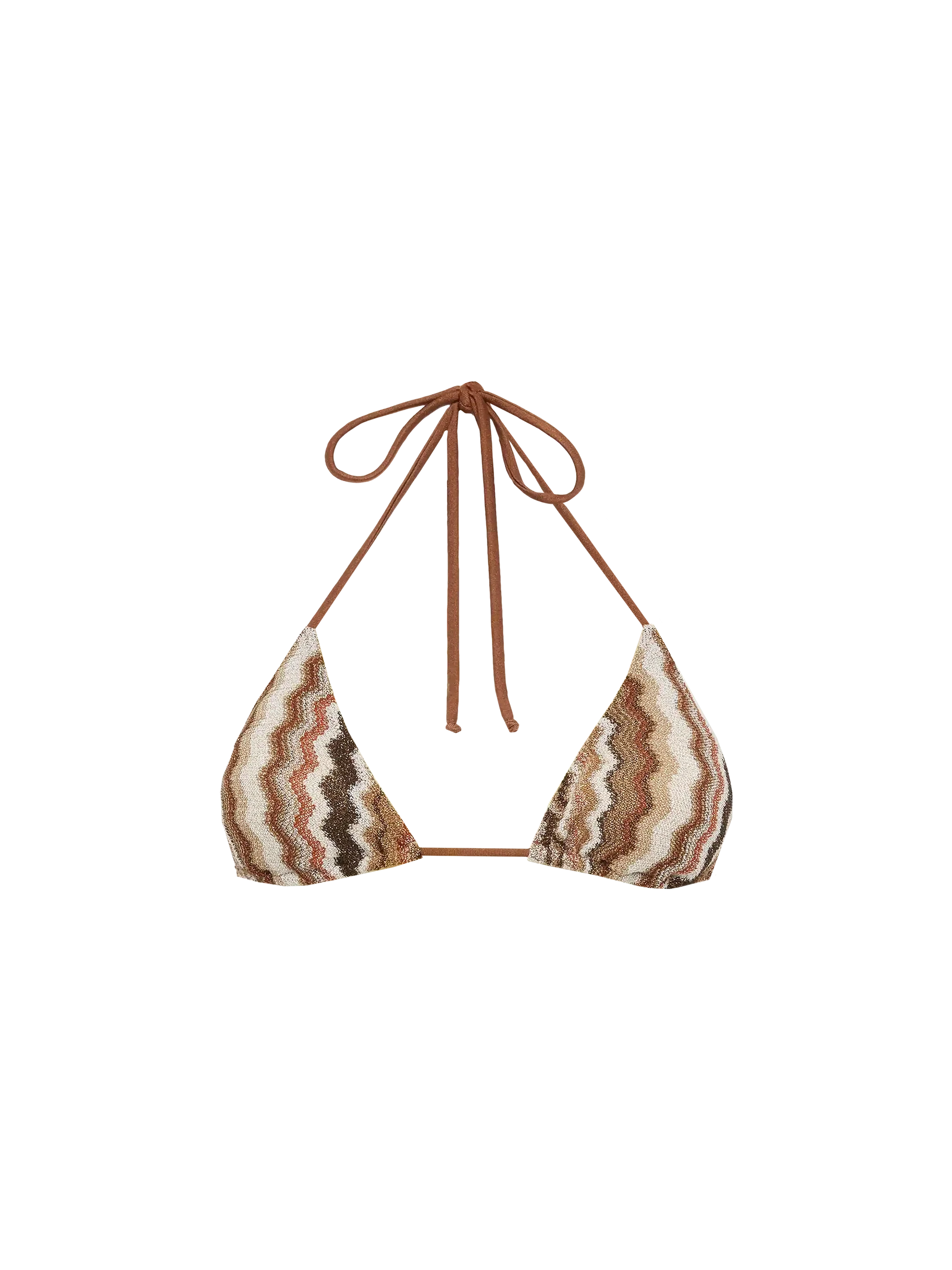 Top triangular Leah en tejido raschel con estampado de espiga.