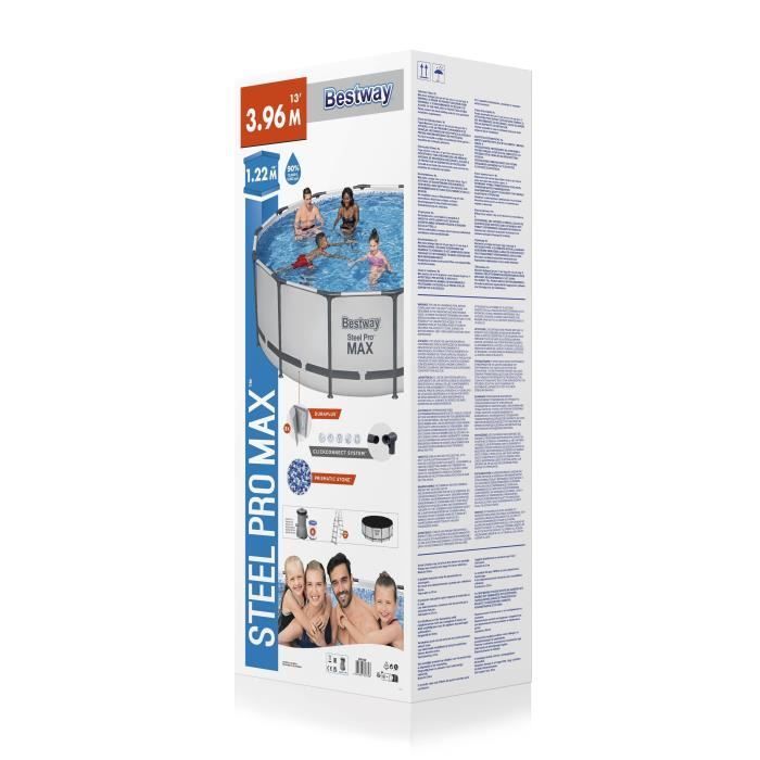 Kit Piscine hors sol tubulaire BESTWAY - Steel Pro Max™ - 396 x 122 cm - Ronde (Inclus pompe, echelle, bache et cartouche)