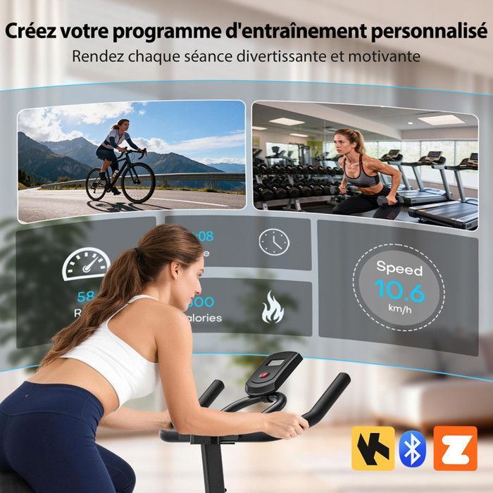 Hometrainer met app - Stil met instelbare magnetische weerstand - LCD-scherm - Voor cardiotraining - Maximaal draagvermogen 160 kg