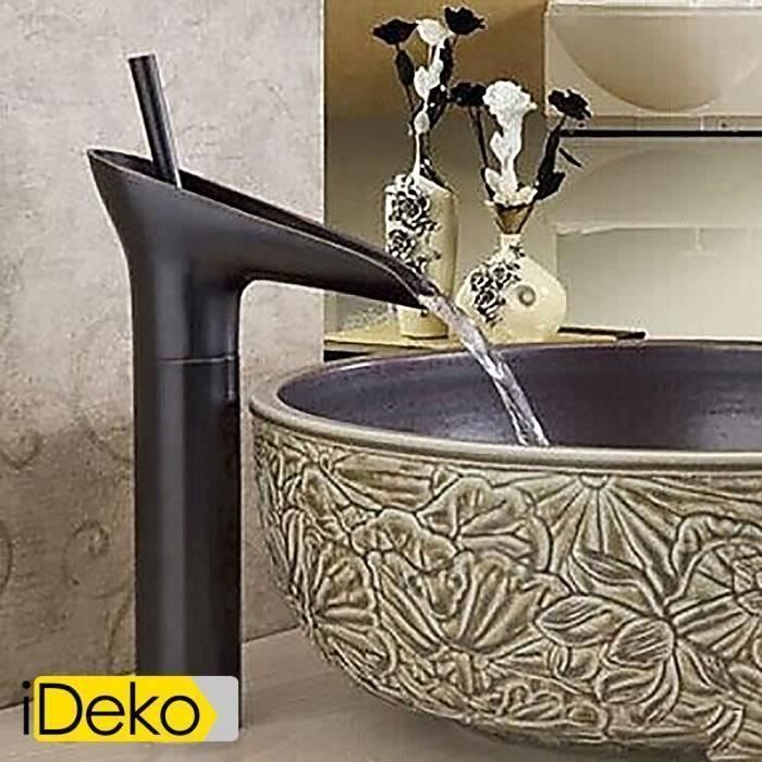 iDeko® Zwarte waterval wastafelkraan met flexibele slang (hoog model)
