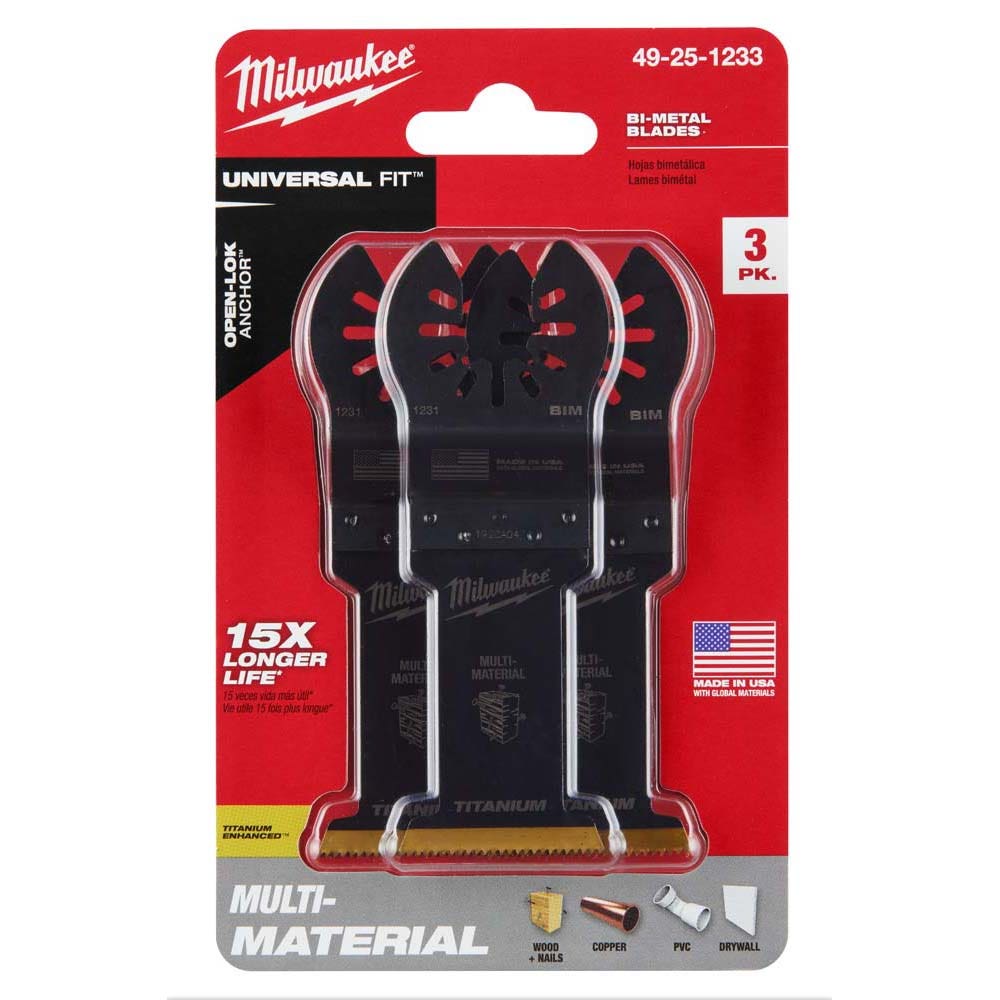 Lâmina Milwaukee de 3 peças, 35 mm, OPEN-LOK, bimetálica e multimaterial com reforço de titânio, 49251233