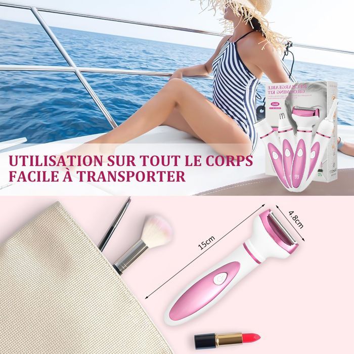 Rasoir Electrique Femme - 4 en 1 Indolore Corps Tondeuse Pour Bikini, Visage, Sourcils, Nez, Aisselles - USB Rechargeable