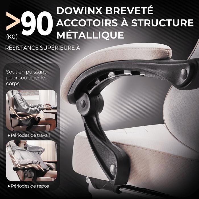 Ergonomische gamingstoel - Dowinx - Beige stof - Pocketvering - Lendensteun - Voetsteun