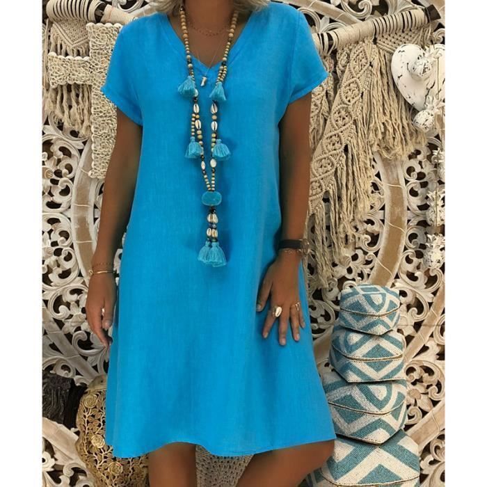 Vestido largo de mujer con escote en V, largo medio, de marca de diseñador, manga corta, vestido de verano, color liso.