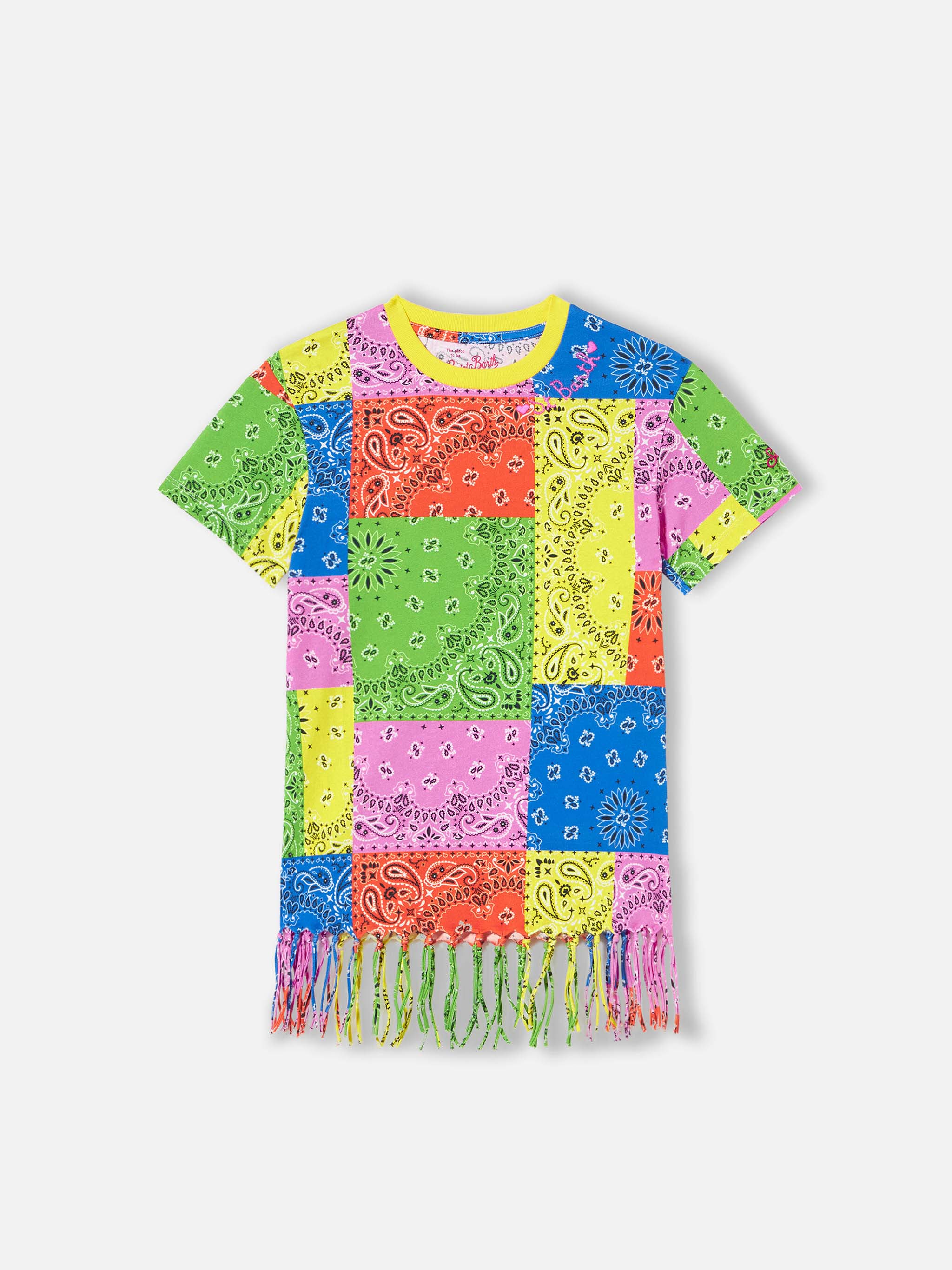 Katoenen jurk voor meisjes met neon bandana-print