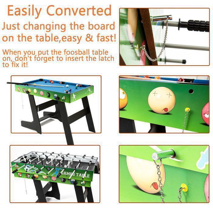 4ft Folding Games Table - 4 in 1 Kids Games Table - Foosball-Billiards-Table Tennis-Hockey - Interactive Parent-Child Games