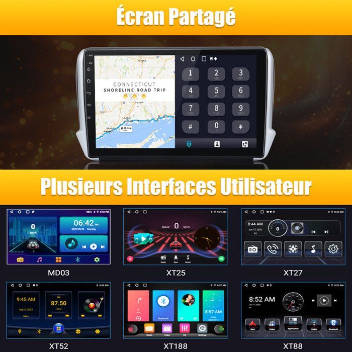 AWESAFE Autoradio Android 13 pour 208/2008 (2Go+32Go) 9'' Écran Carplay Android Auto GPS Bluetooth WiFi FM RDS SWC