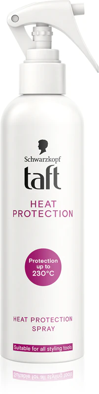 Spray protetor térmico Schwarzkopf Taft para cabelos danificados pelo uso frequente do secador.