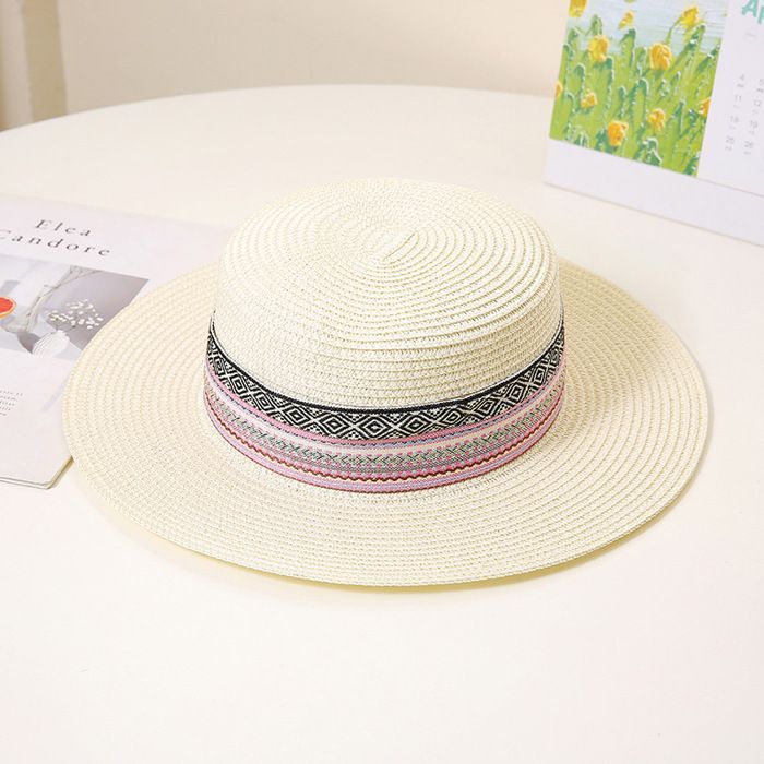 FUNMOON Sombrero de paja para niño con orejas decoradas con el personaje Baby Sun y cubo de playa Panamá - 777052