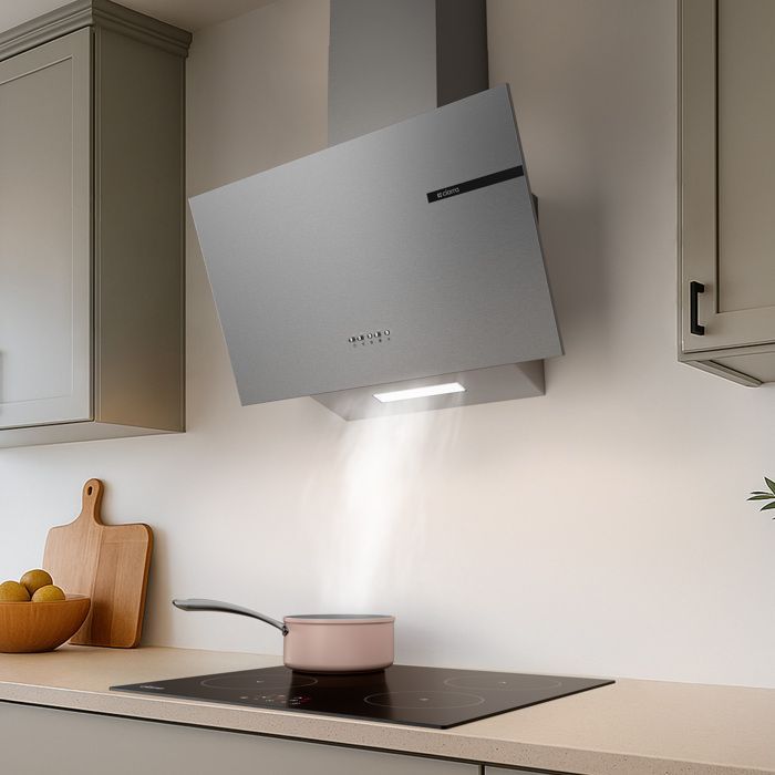 CIARRA Hotte Aspirante 60cm 580m3/h A+ 3 Vitesses Recyclage ou Evacuation avec 2 Filtre Actif Hotte Inclinée Inox CD6765AS