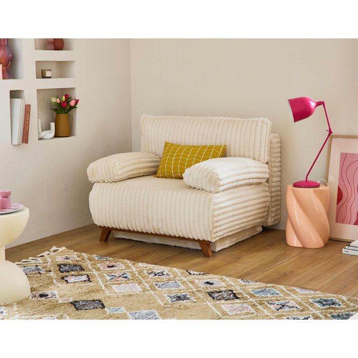 Cristal - fauteuil - convertible avec coffre - en fausse fourrure côtelée - Beige