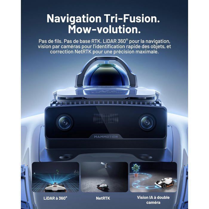 MAMMOTION LUBA 3 AWD 5000 Robot Tondeuse sans fil périphérique,LiDAR 360°+NetRTK+vision IA dual caméra, jusqu'à 5000m²,Pente 80%