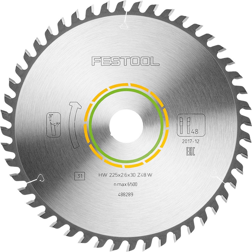FESTOOL 225 mm 48-Zahn-Hartmetall-Sägeblatt zum Schneiden furnierter Platten