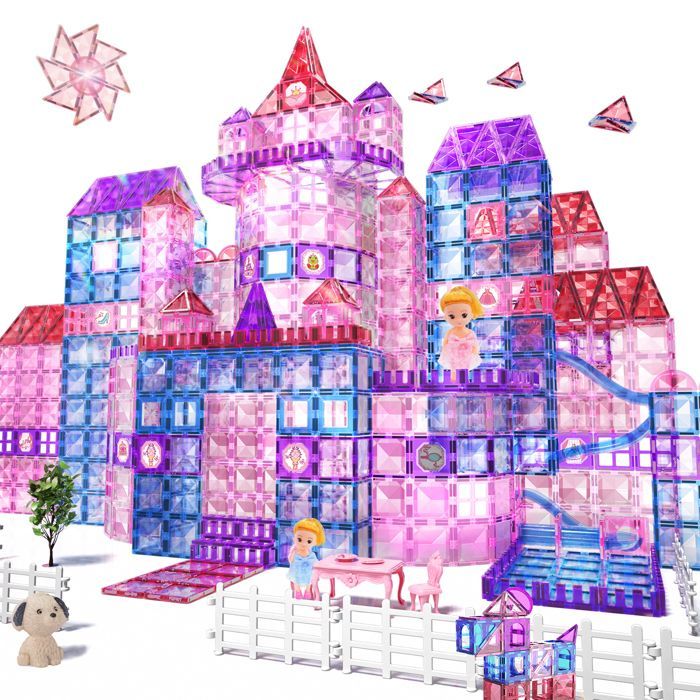 Jeu de Construction Magnétique - KUKUFUN -154 Pièces - Avec poupée princesse maison jouet - Cadeau de Noël Anniversaire pour Fille