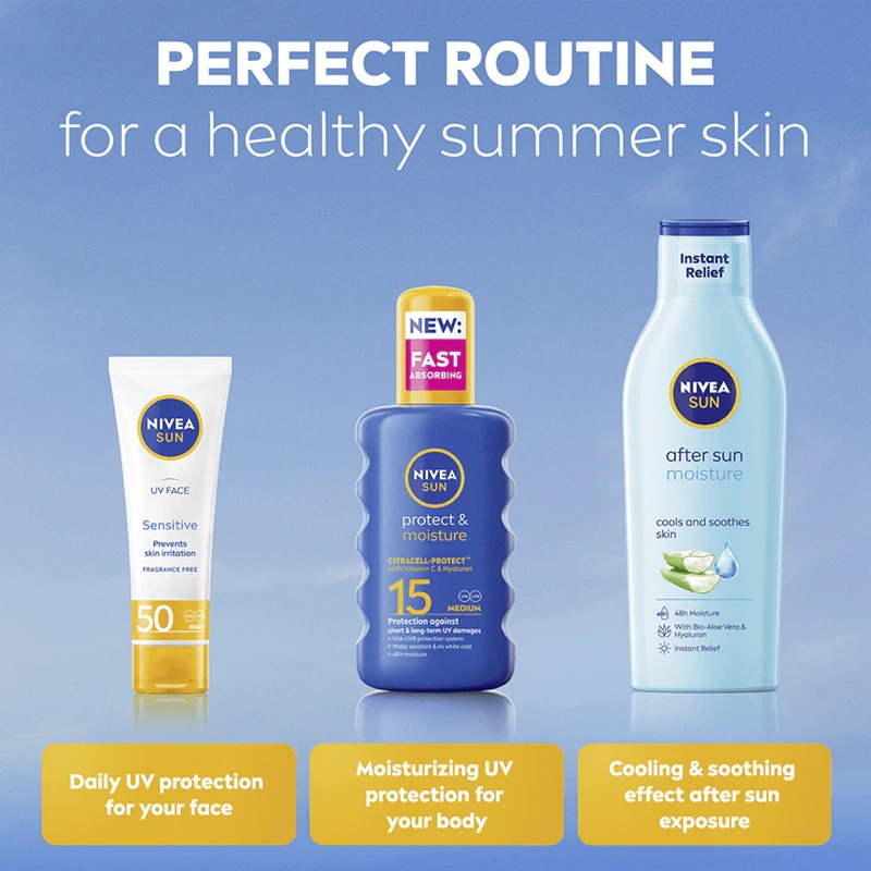 NIVEA SUN Protect & Moisture saules aizsargsprejs ar SPF 15