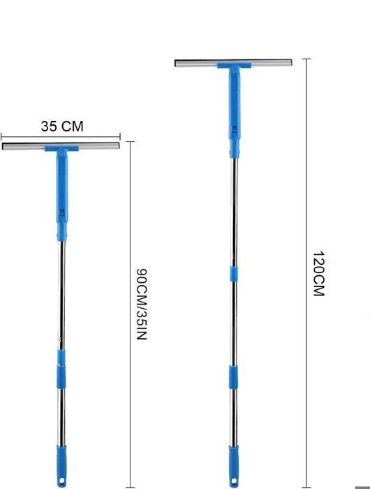 Limpiacristales con mango telescópico (120 cm), limpiacristales con rasqueta de silicona y cepillo de microfibra, kit
