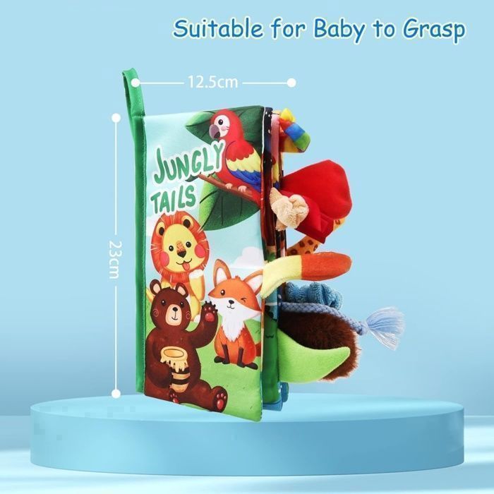 Juguetes Montessori para bebés de 0 a 12 meses para el aprendizaje temprano, libro sensorial de tela con animales y espejo (Mundo de la Selva)