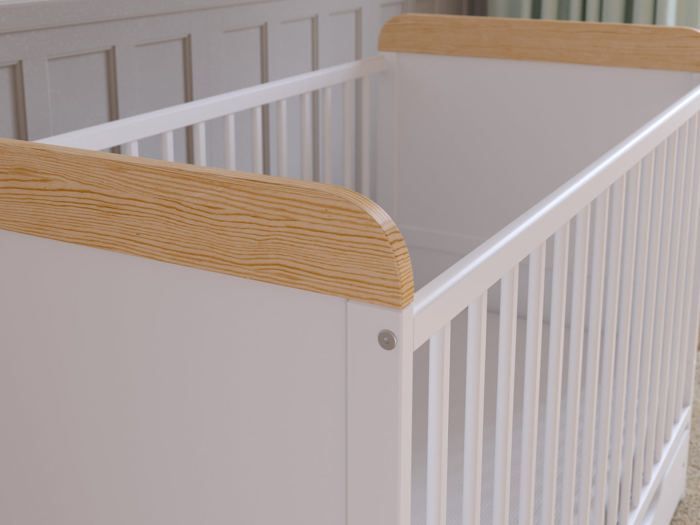 Cuna convertible con colchón - Cuna con cajón 120x60 cm Madera, Pino-Blanco